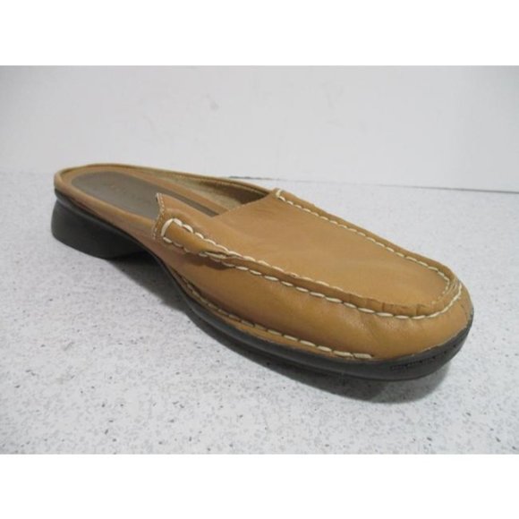 *Anne Klein Tan Brown Camel Squared Toe Mules Slides - Picture 1 of 6